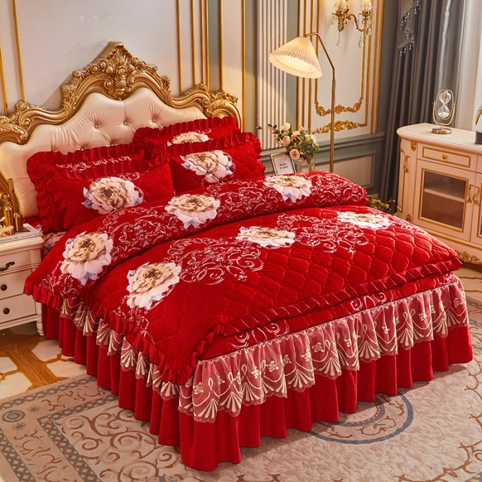 91家纺网 家纺一手货源 找家纺 （总）艾裙海 2025新款韩版水晶绒夹棉床裙款四件套