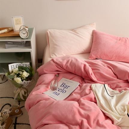 花沐 2023新款博主风粉色系混搭牛奶绒四件套 公主城堡