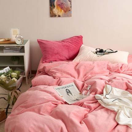 花沐 2023新款博主风粉色系混搭牛奶绒四件套 莓莓情书