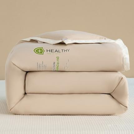 91家纺网 家纺一手货源 找家纺 芯恋 2025新款锦柔缎素色拼色大豆蛋白纤维被 浅咖