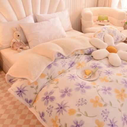 91家纺网 家纺一手货源 找家纺 眠博士 2021新款印花拼羊羔绒单被套 花溪紫