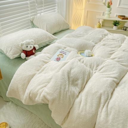 91家纺网 家纺一手货源 找家纺 （总）2022新款加厚美丽绒牛奶绒四件套纯色泰迪绒8斤