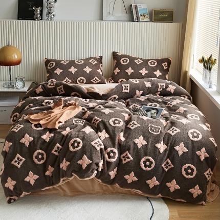 91家纺网 家纺一手货源 找家纺 花沐 2023新款轻奢提花牛奶绒四件套 提花经典色