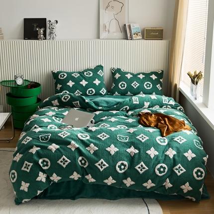 91家纺网 家纺一手货源 找家纺 花沐 2023新款轻奢提花牛奶绒四件套 提花绿色