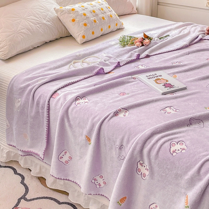 91家纺网 家纺一手货源 找家纺 寐居 2022新款云朵绒卡通小毛毯盖毯 小白兔-紫