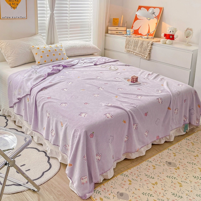 91家纺网 家纺一手货源 找家纺 寐居 2022新款云朵绒卡通小毛毯盖毯 小白兔-紫