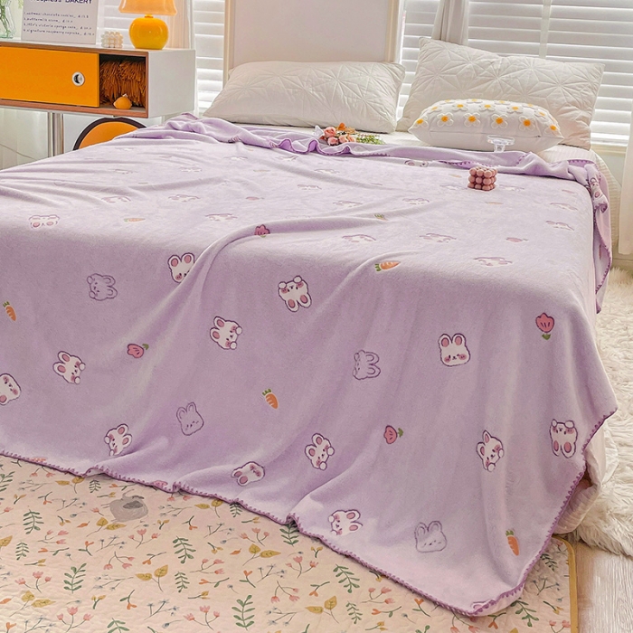 91家纺网 家纺一手货源 找家纺 寐居 2022新款云朵绒卡通小毛毯盖毯 小白兔-紫