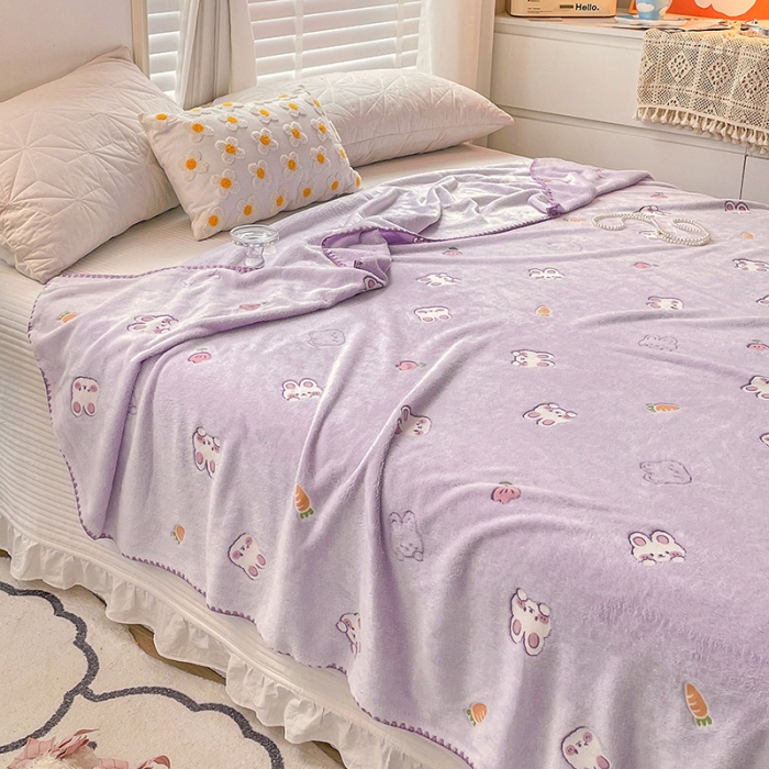 91家纺网 家纺一手货源 找家纺 寐居 2022新款云朵绒卡通小毛毯盖毯 小白兔-紫