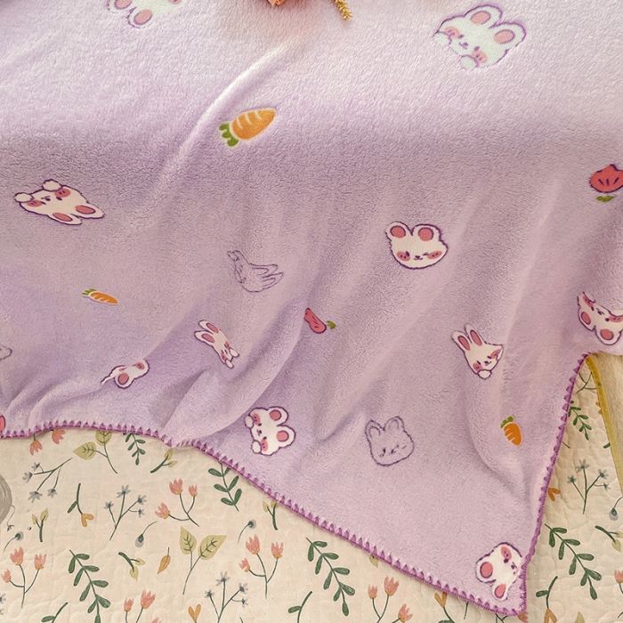 91家纺网 家纺一手货源 找家纺 寐居 2022新款云朵绒卡通小毛毯盖毯 小白兔-紫