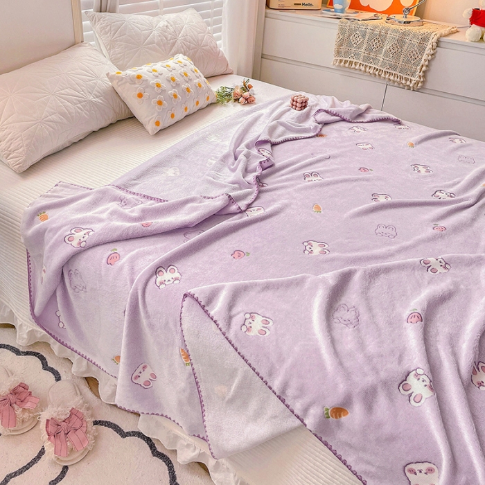 91家纺网 家纺一手货源 找家纺 寐居 2022新款云朵绒卡通小毛毯盖毯 小白兔-紫