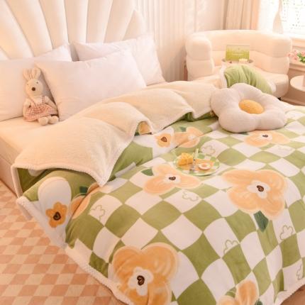 91家纺网 家纺一手货源 找家纺 眠博士 2021新款印花拼羊羔绒单被套 莫兰迪绿