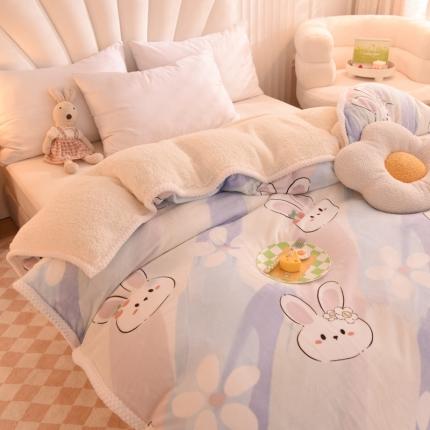 91家纺网 家纺一手货源 找家纺 眠博士 2021新款印花拼羊羔绒单被套 晴天兔
