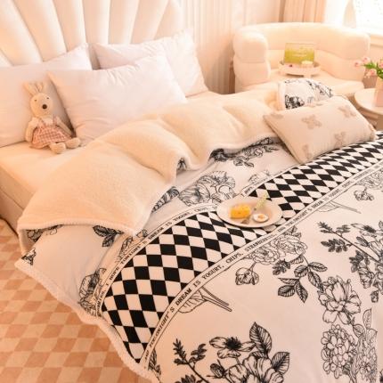 91家纺网 家纺一手货源 找家纺 眠博士 2021新款印花拼羊羔绒单被套 优雅生活