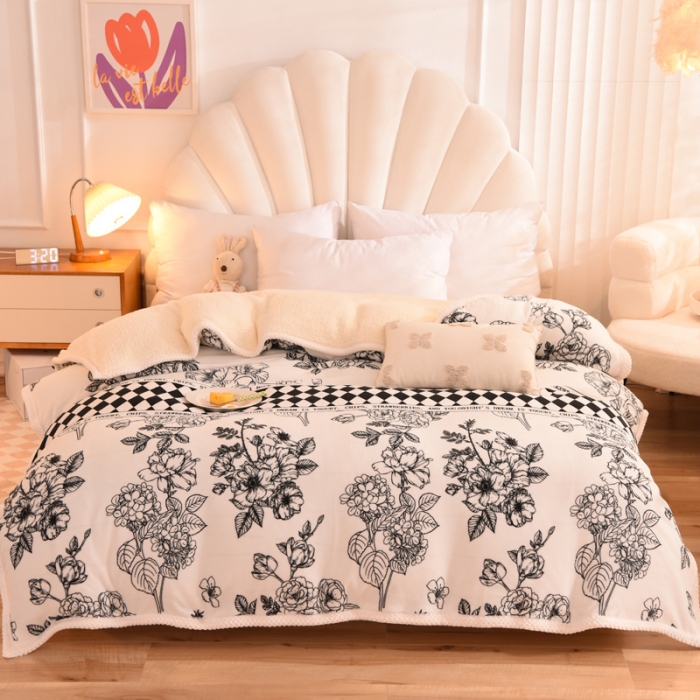 91家纺网 家纺一手货源 找家纺 眠博士 2021新款印花拼羊羔绒单被套 优雅生活