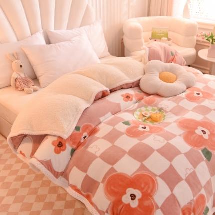 91家纺网 家纺一手货源 找家纺 眠博士 2021新款印花拼羊羔绒单被套 莫兰迪雅玉