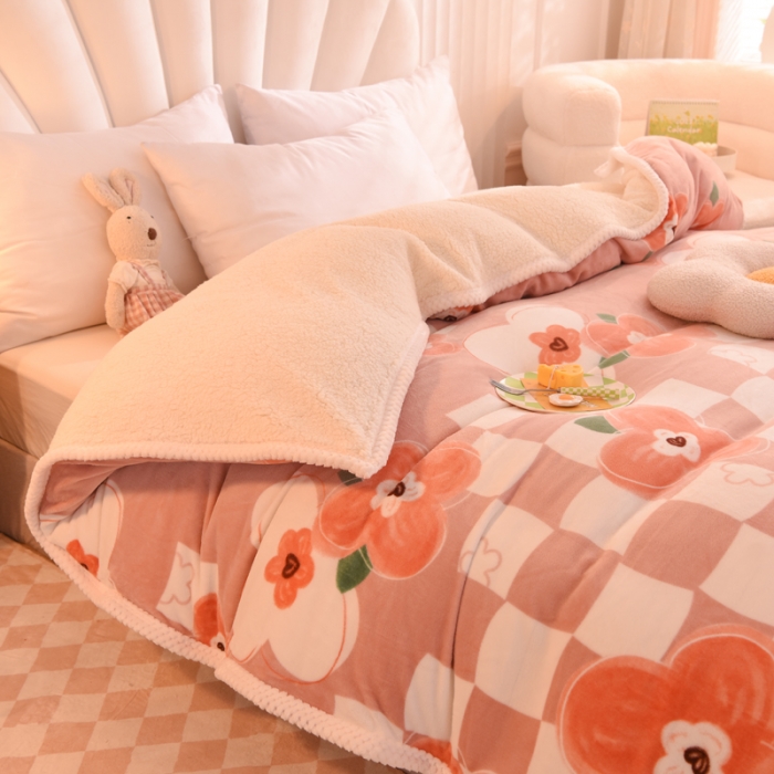 91家纺网 家纺一手货源 找家纺 眠博士 2021新款印花拼羊羔绒单被套 莫兰迪雅玉