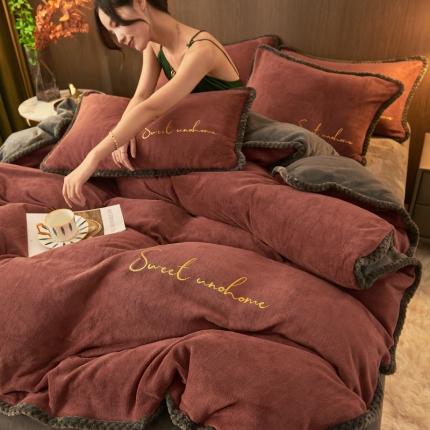 91家纺网 家纺一手货源 找家纺 （总）吾诺 2022新款牛奶绒双拼色四件套风格一