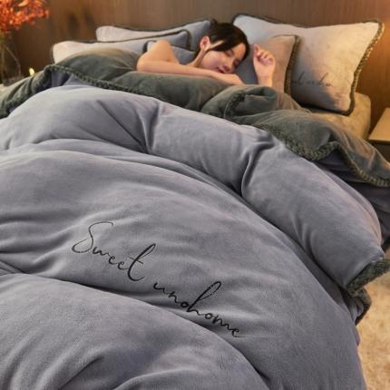 91家纺网 家纺一手货源 找家纺 （总）吾诺 2022新款牛奶绒双拼色四件套风格一