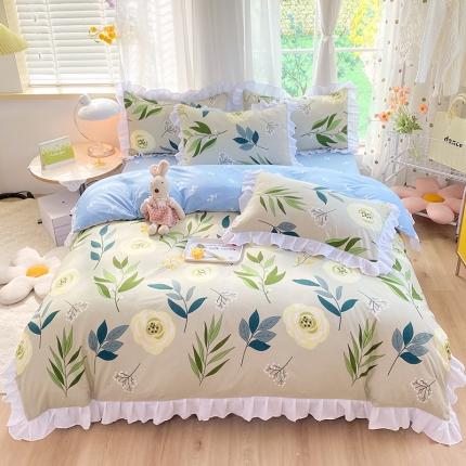 91家纺网 家纺一手货源 找家纺 （总）麦瑞家纺 2024新款加厚磨毛小清新印花花边款四件套