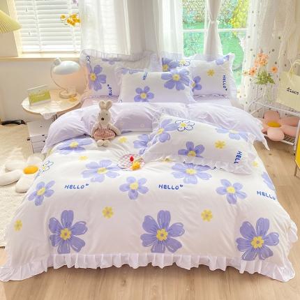 91家纺网 家纺一手货源 找家纺 （总）麦瑞家纺 2024新款加厚磨毛小清新印花花边款四件套