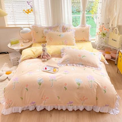 91家纺网 家纺一手货源 找家纺 （总）麦瑞家纺 2024新款加厚磨毛小清新印花花边款四件套