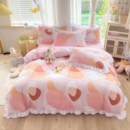 91家纺网 家纺一手货源 找家纺 （总）麦瑞家纺 2024新款加厚磨毛小清新印花花边款四件套