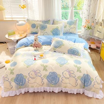 91家纺网 家纺一手货源 找家纺 （总）麦瑞家纺 2024新款加厚磨毛小清新印花花边款四件套