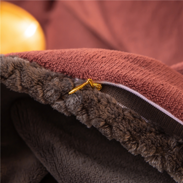 91家纺网 家纺一手货源 找家纺 吾诺 2022新款牛奶绒双拼色四件套风格二双拼焦糖