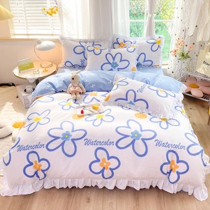 91家纺网 家纺一手货源 找家纺 （总）麦瑞家纺 2024新款加厚磨毛小清新印花花边款四件套