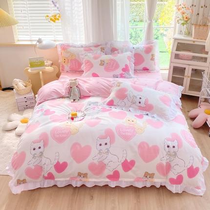 91家纺网 家纺一手货源 找家纺 （总）麦瑞家纺 2024新款加厚磨毛小清新印花花边款四件套