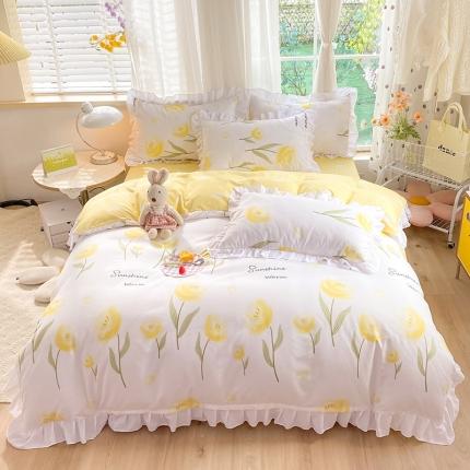 91家纺网 家纺一手货源 找家纺 （总）麦瑞家纺 2024新款加厚磨毛小清新印花花边款四件套