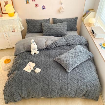 91家纺网 家纺一手货源 找家纺 金爱家 2023新款塔芙绒牛奶绒防静电四件套 塔芙绒-灰