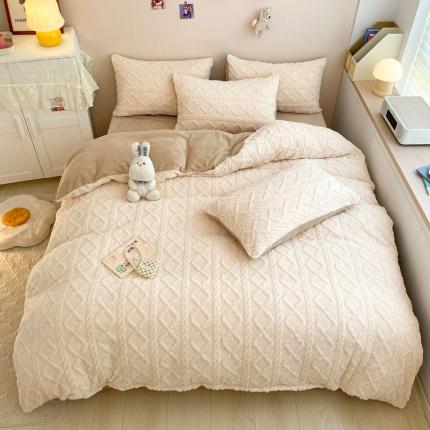 91家纺网 家纺一手货源 找家纺 金爱家 2023新款塔芙绒牛奶绒防静电四件套 塔芙绒-奶油米