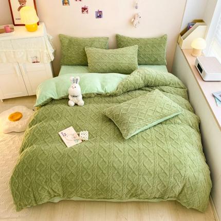 91家纺网 家纺一手货源 找家纺 金爱家 2023新款塔芙绒牛奶绒防静电四件套 塔芙绒-青绿