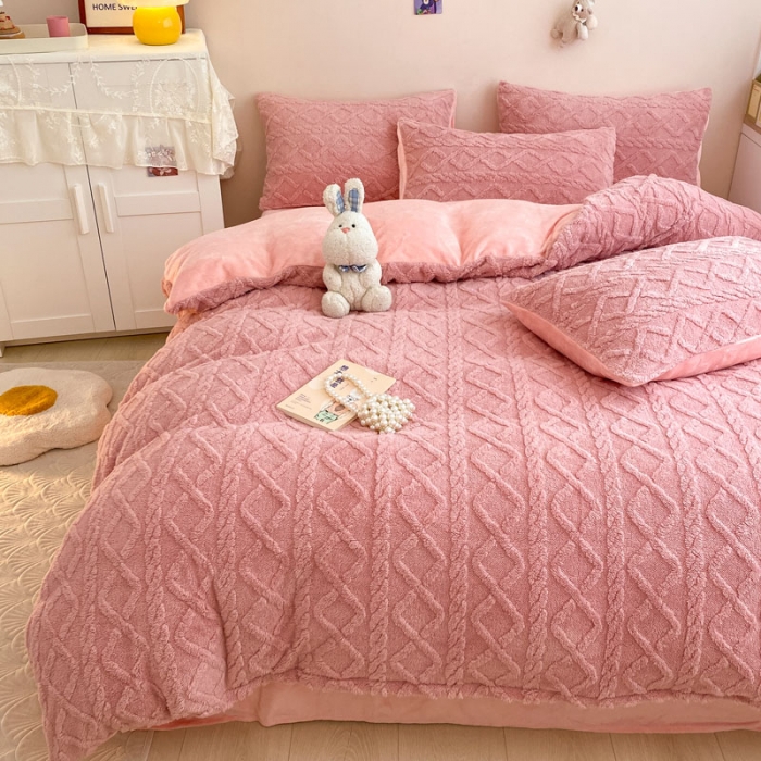 91家纺网 家纺一手货源 找家纺 金爱家 2023新款塔芙绒牛奶绒防静电四件套 塔芙绒-粉