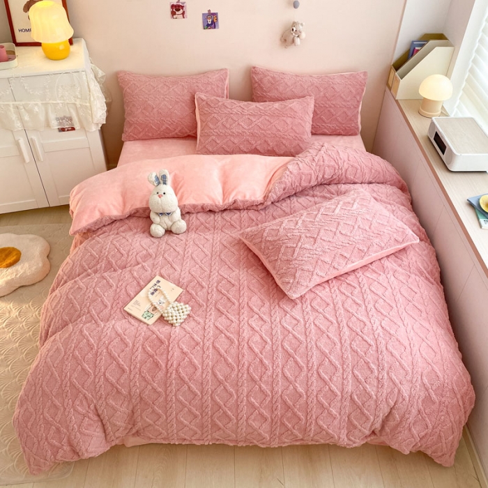 91家纺网 家纺一手货源 找家纺 金爱家 2023新款塔芙绒牛奶绒防静电四件套 塔芙绒-粉