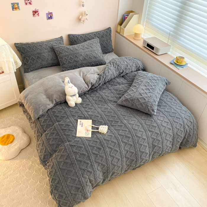 91家纺网 家纺一手货源 找家纺 金爱家 2023新款塔芙绒牛奶绒防静电四件套 塔芙绒-灰