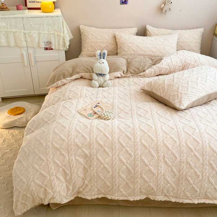 91家纺网 家纺一手货源 找家纺 金爱家 2023新款塔芙绒牛奶绒防静电四件套 塔芙绒-奶油米