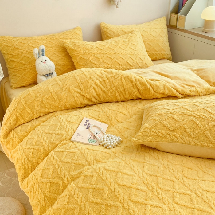 91家纺网 家纺一手货源 找家纺 金爱家 2023新款塔芙绒牛奶绒防静电四件套 塔芙绒-柠檬黄