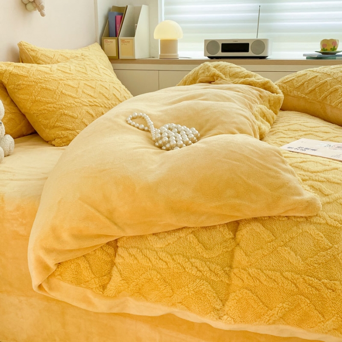 91家纺网 家纺一手货源 找家纺 金爱家 2023新款塔芙绒牛奶绒防静电四件套 塔芙绒-柠檬黄