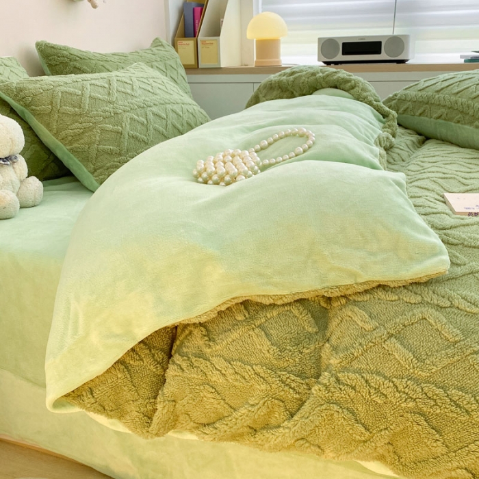 91家纺网 家纺一手货源 找家纺 金爱家 2023新款塔芙绒牛奶绒防静电四件套 塔芙绒-青绿