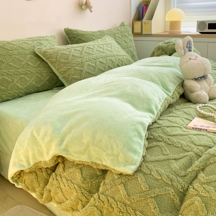 91家纺网 家纺一手货源 找家纺 金爱家 2023新款塔芙绒牛奶绒防静电四件套 塔芙绒-青绿