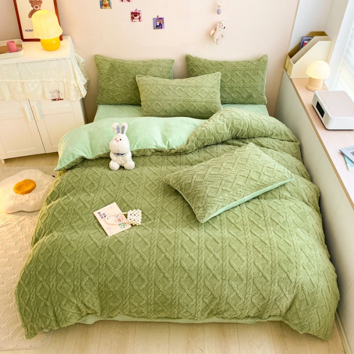 91家纺网 家纺一手货源 找家纺 金爱家 2023新款塔芙绒牛奶绒防静电四件套 塔芙绒-青绿