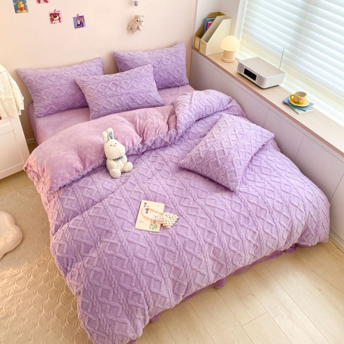 91家纺网 家纺一手货源 找家纺 金爱家 2023新款塔芙绒牛奶绒防静电四件套 塔芙绒-芋紫