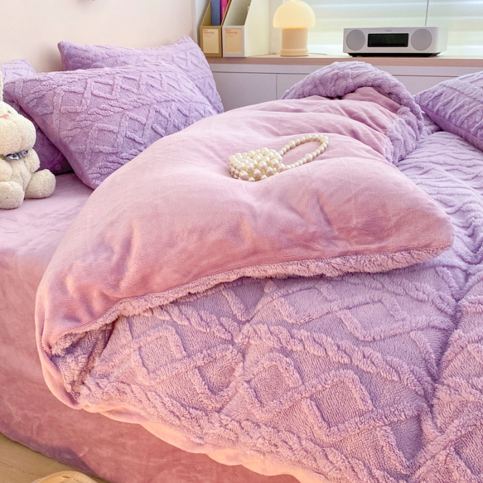 91家纺网 家纺一手货源 找家纺 金爱家 2023新款塔芙绒牛奶绒防静电四件套 塔芙绒-芋紫