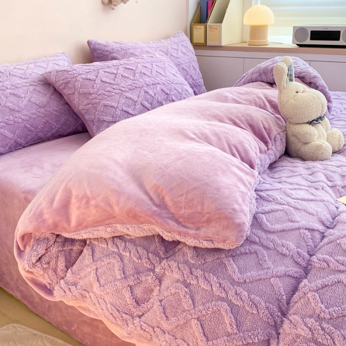 91家纺网 家纺一手货源 找家纺 金爱家 2023新款塔芙绒牛奶绒防静电四件套 塔芙绒-芋紫