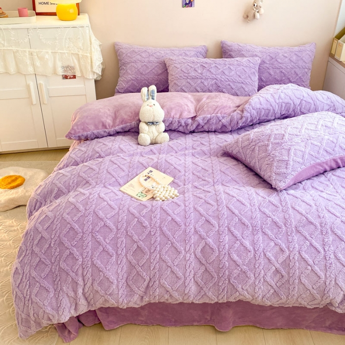 91家纺网 家纺一手货源 找家纺 金爱家 2023新款塔芙绒牛奶绒防静电四件套 塔芙绒-芋紫