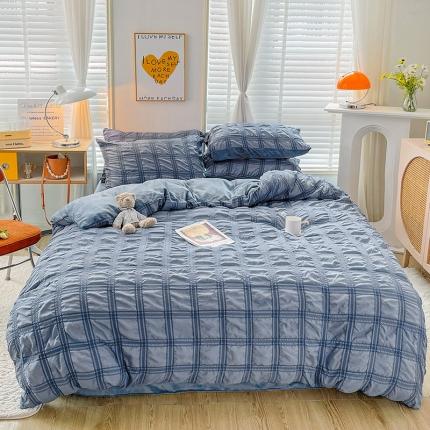 寐居 2022新款泡泡纱牛奶绒四件套 泡泡-梵星蓝