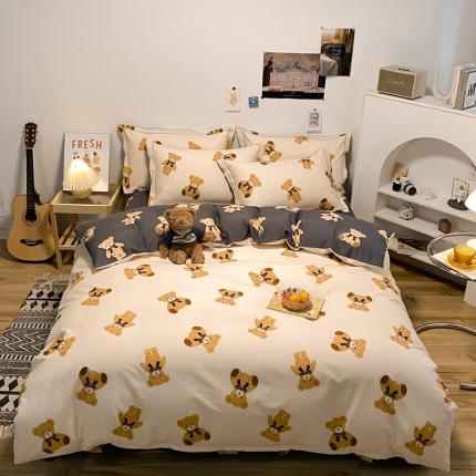 91家纺网 家纺一手货源 找家纺 金爱家 2023新款全棉生态磨毛小清新四件套 米妮熊-米