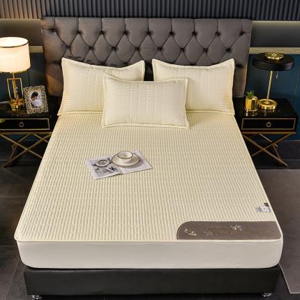 91家纺网 家纺一手货源 找家纺 小牛席业 2022新款四季夹棉床笠-枫叶款 夹棉床笠-枫叶款（米色）